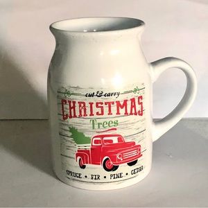 Vintage Cut & Carry Christmas Trees Milk Jug Red Ford Truck 4.75” Mug
